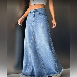 Denim Maxi Skirt - Blue